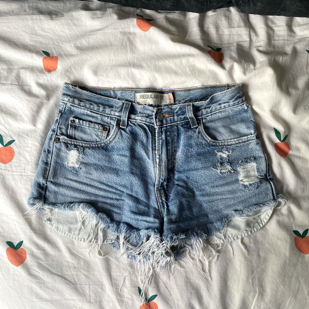 Levi's Light Blue Distressed High-Waist Denim Shorts